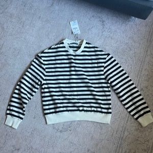 Zara Black and cream striped crewneck sweatshirt. New with tags. Medium
